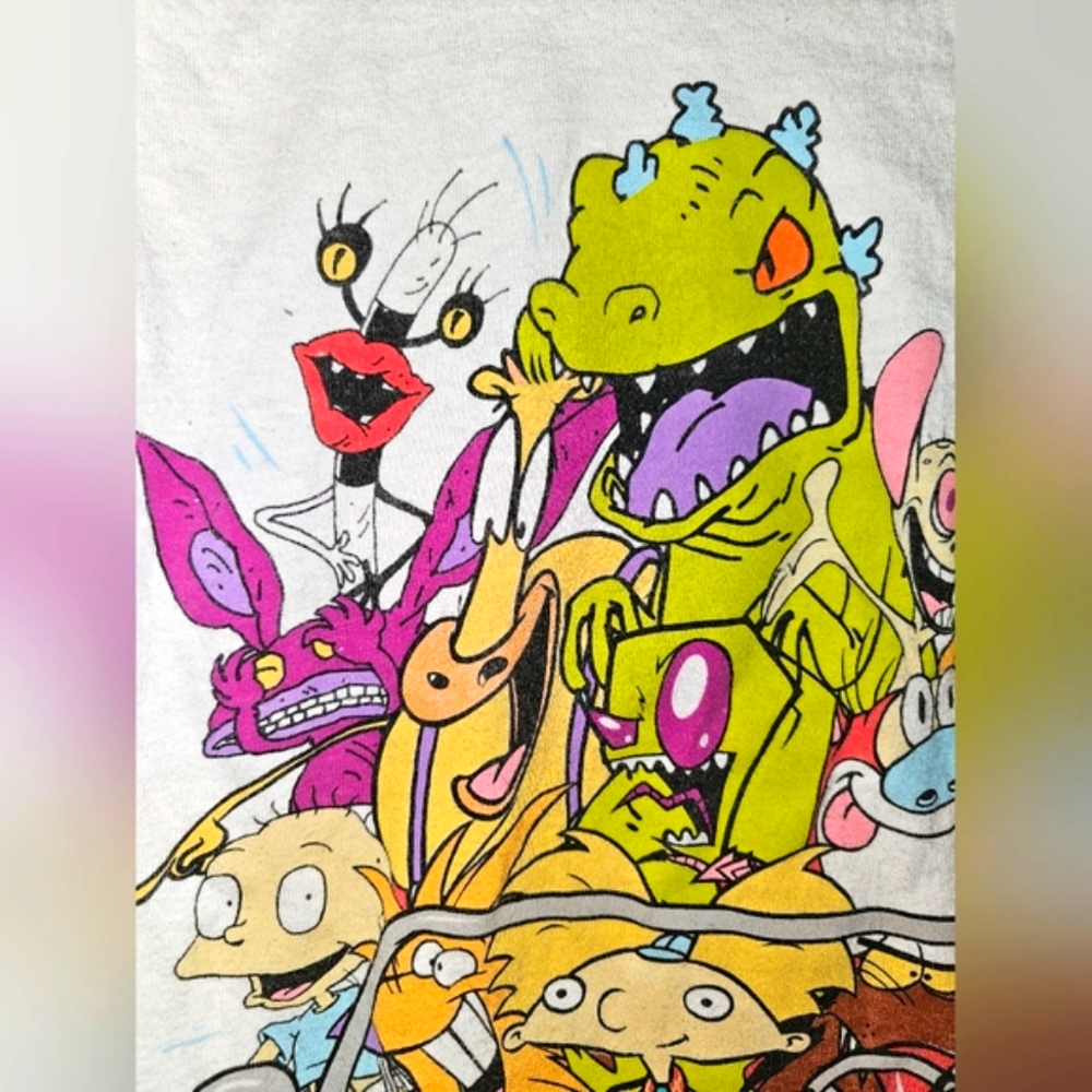Nickelodeon Men's White T-shirt Ft. Classic Cartoon Characters Sz S - Picture 5 of 7